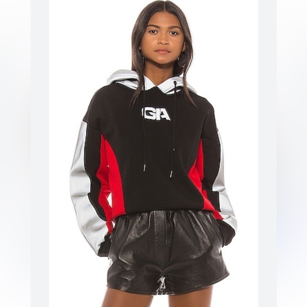 I.AM.GIA Sabrina Crop Hoodie Sweatshirt Womens Medium Red Black Gray Reflective